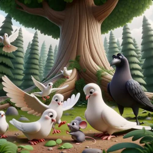 The Crow, the Doves, and the Mouse