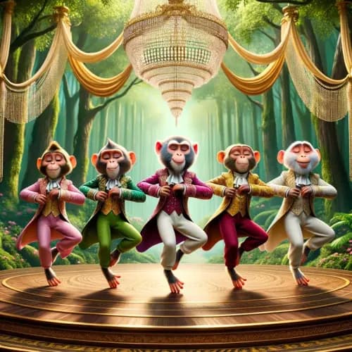 Colorful illustration of The Dancing Monkeys - a fable