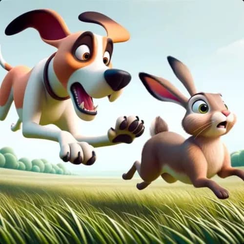 Colorful illustration of The Hare and The Hound - a fable