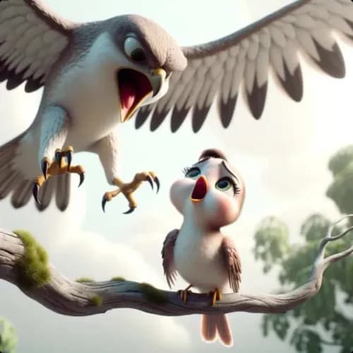 Colorful illustration of The Hawk and The Nightingale - a fable