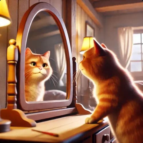 Colorful illustration of The Inquisitive Cat fable - Contentment and Understanding