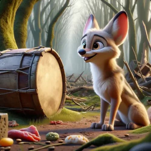 Colorful illustration of The Jackal And The Drum - a fable