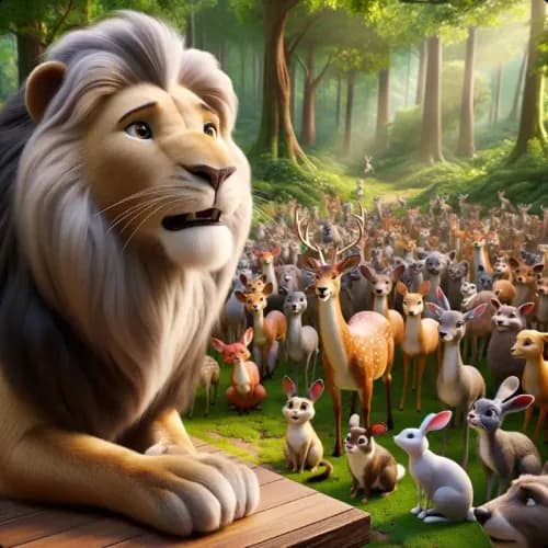 Colorful illustration of The Kingdom of The Lion - a fable