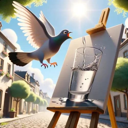 Colorful illustration of The Thirsty Pigeon - a fable