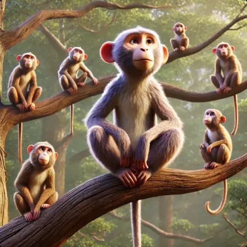 Colorful illustration of The Story of the Great Monkey - a fable