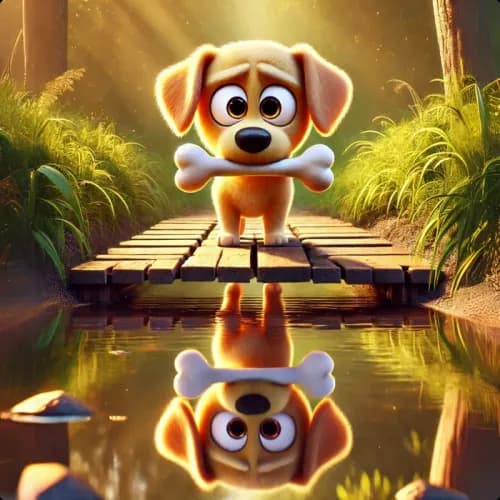 Colorful illustration of The Dog and its Reflection - a fable