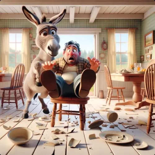 Colorful illustration of The Donkey and The Lapdog - a fable